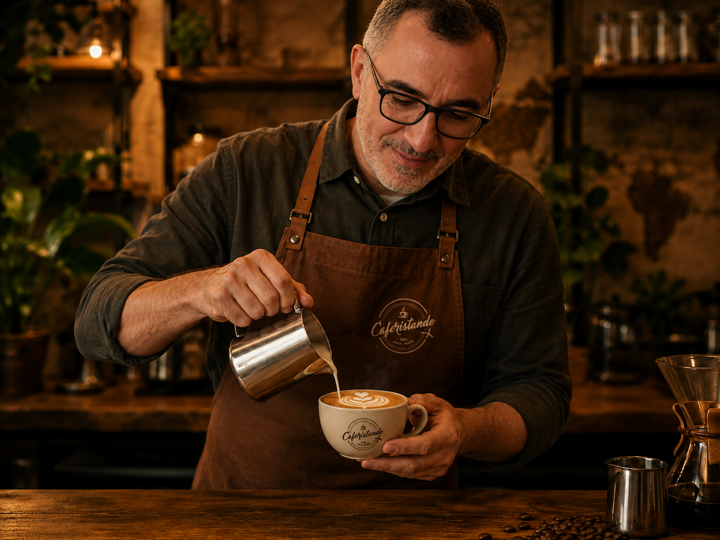 Barista Caferistando preparando um latte art
